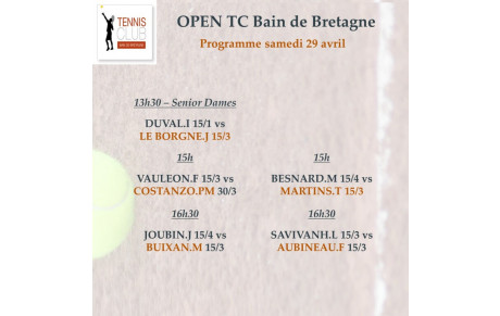 PROGRAMMATION SAMEDI 29 AVRIL